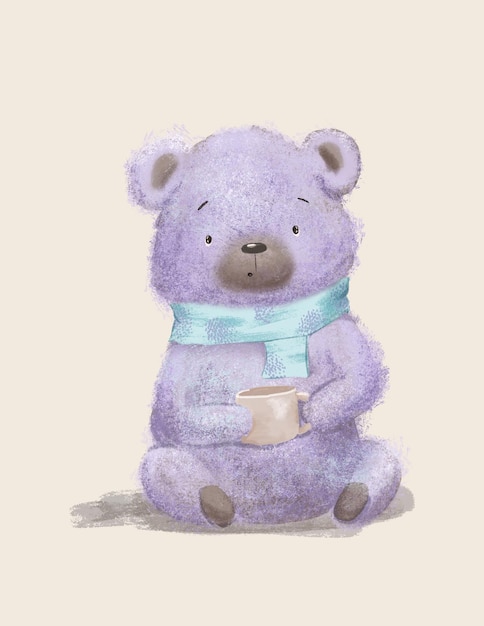 Oso de peluche, lindo animal para la decoración de la habitación de los niños, tarjeta de felicitación, ilustración del bosque, cartoo