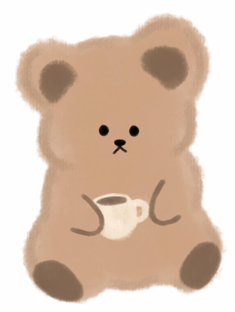 Foto un oso de peluche marrón con una taza de café en la boca