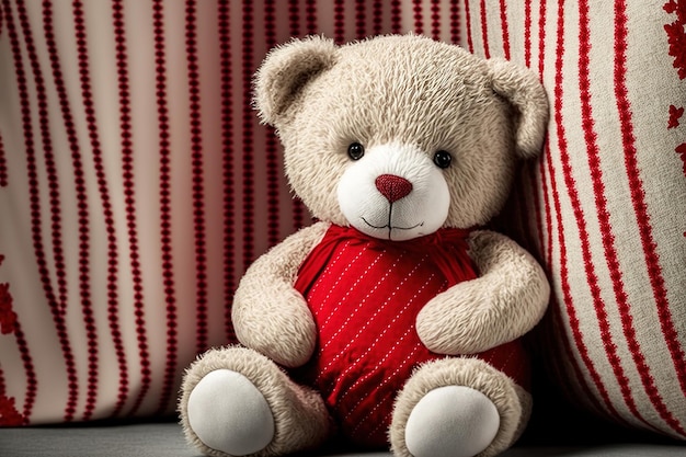 Foto oso de peluche en rojo y blanco