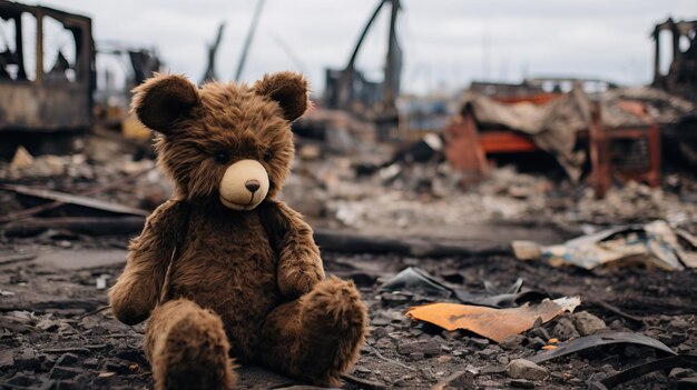 un oso de peluche sentado en el suelo