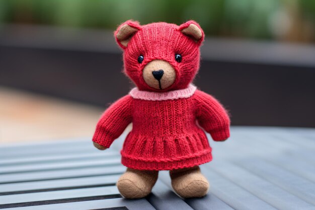 Foto un oso de peluche con un suéter rojo y un vestido rosa