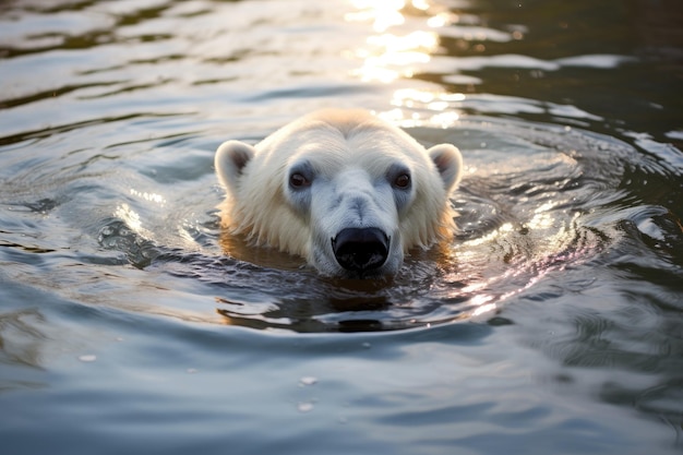 El oso polar se baña en agua helada.