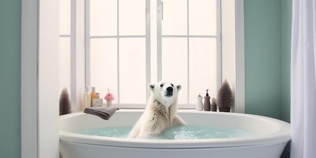 Un oso polar bañándose en un baño.