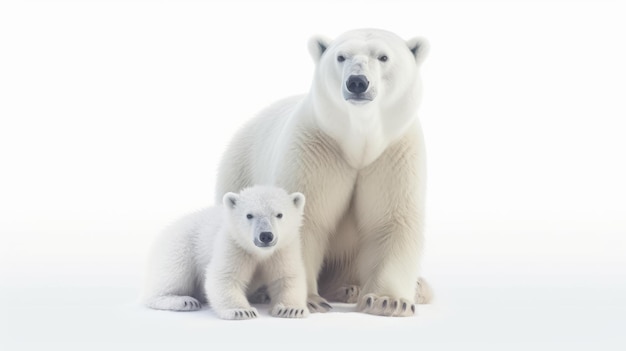 Oso polar con cachorro aislado sobre fondo blanco.