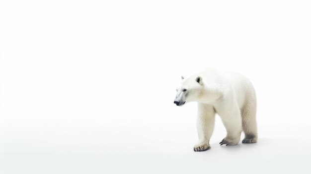 Un oso polar camina sobre un fondo blanco.