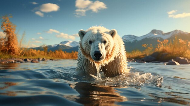Foto un oso polar caminando a través del fondo del agua