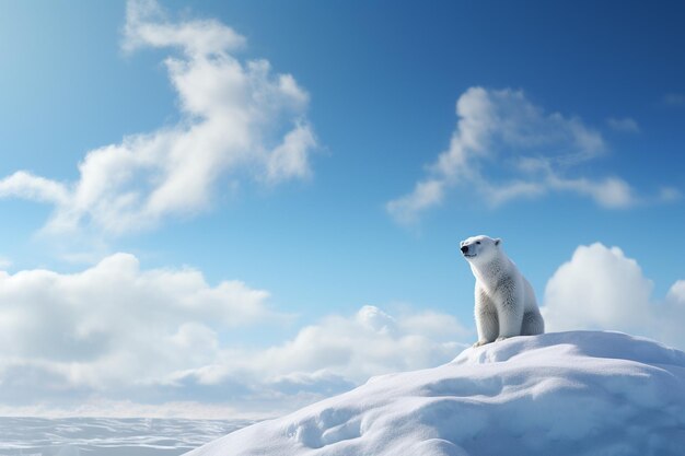 El oso polar en la cima de una mancha de hielo nevado