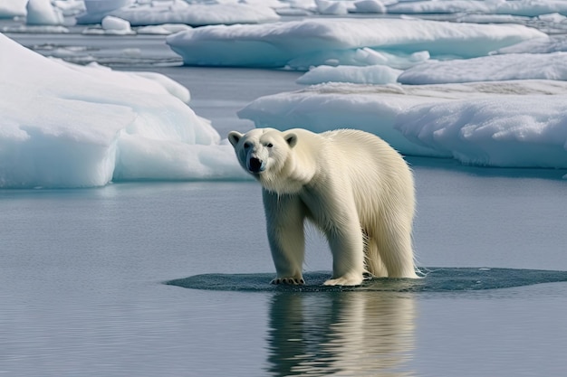 Oso polar en el concepto de calentamiento global de hielo