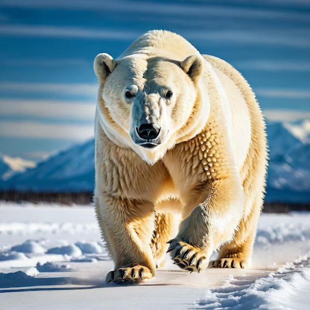 El oso polar corriendo en la pista de fondo la naturaleza del desierto la vida silvestre y la nieve