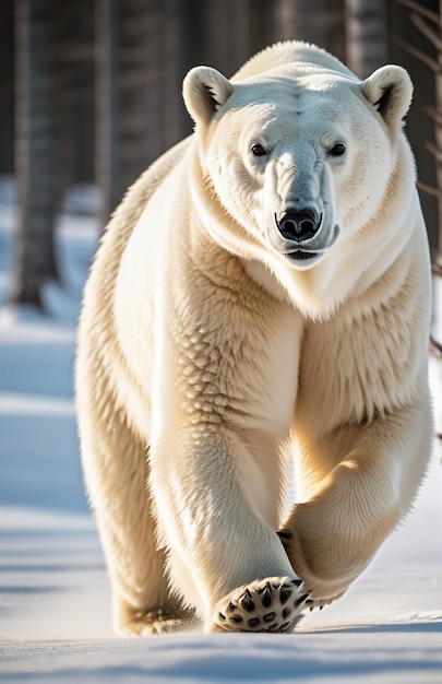 El oso polar corriendo en la pista de fondo la naturaleza del desierto la vida silvestre y la nieve