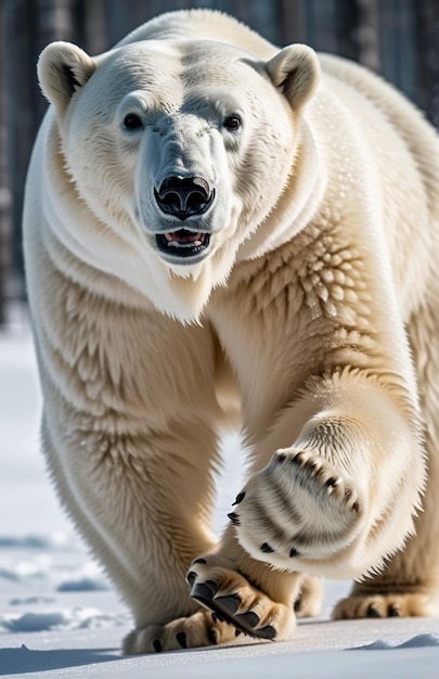 El oso polar corriendo en la pista de fondo la naturaleza del desierto la vida silvestre y la nieve