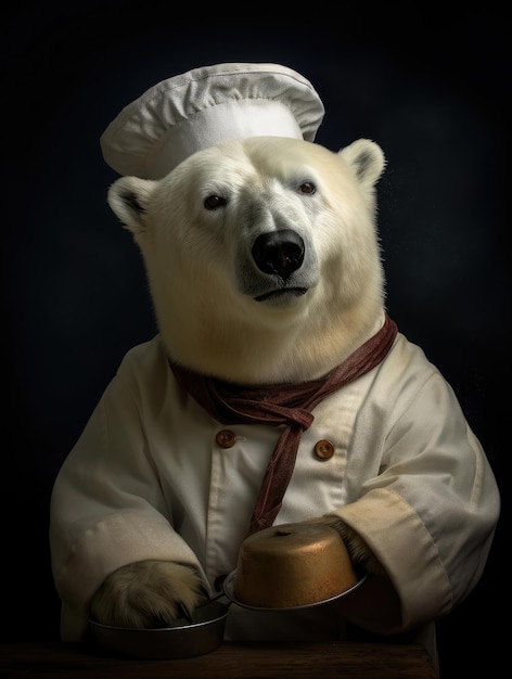 Un oso polar se disfraza de chef.