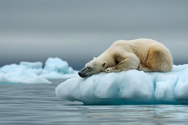 El oso polar durmiente en una capa de hielo