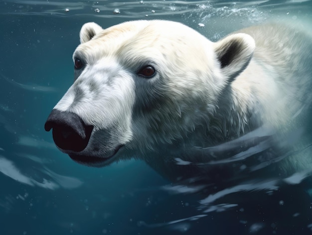 Un oso polar está nadando en el agua.