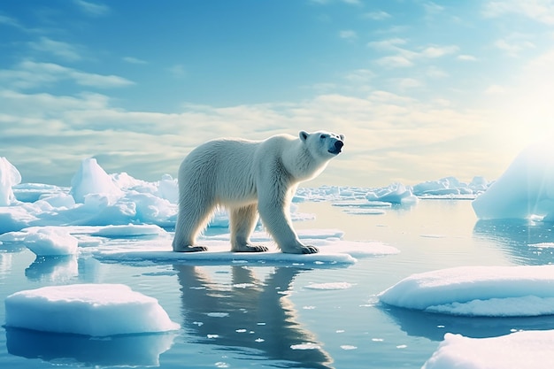 Un oso polar está parado sobre un témpano de hielo.