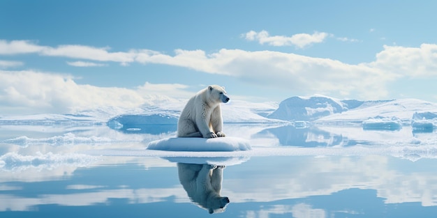 Un oso polar está de pie en una flota de hielo