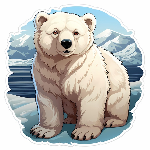 un oso polar con un fondo azul con nieve.