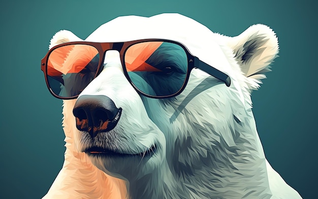 Un oso polar con gafas de sol contra un fondo sólido Generativo Ai