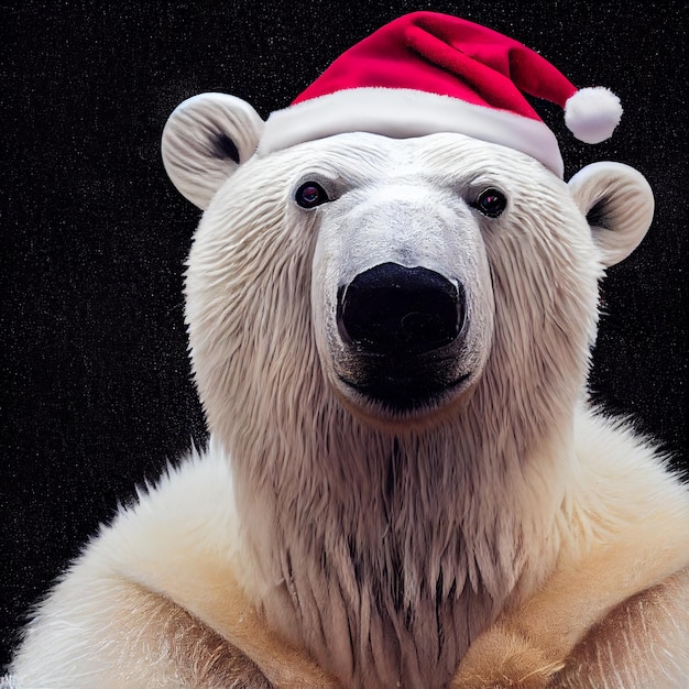 Foto oso polar con gorro de papá noel fondo de feliz navidad animal de papá noel