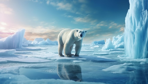 Oso polar en el hielo con IA generada