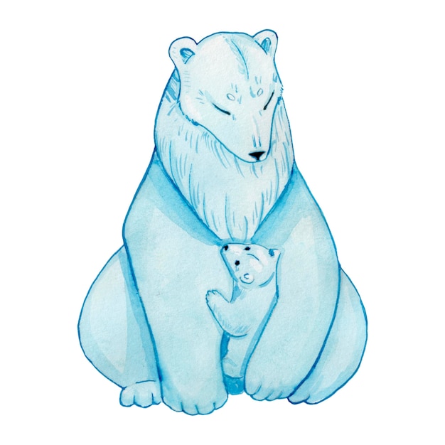 Oso polar Ilustración acuarela Lindo bebé oso Ilustración para diseño Oso con cachorro Madre e hijo Familia encantadora