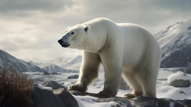 Un oso polar macho joven Ursus maritimus en un témpano de hielo