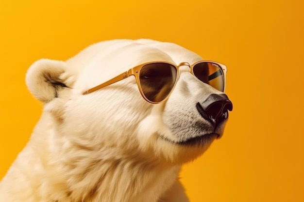 Oso polar moderno y elegante con tonos deportivos sobre un fondo amarillo vibrante Una imagen perfecta para los amantes de la moda y la vida silvestre AI Generative