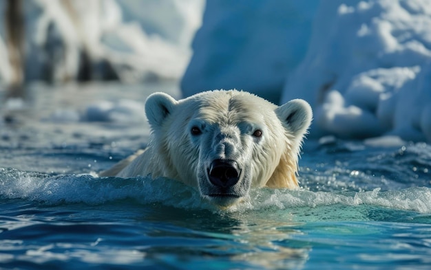 El oso polar nada con maestría en las frías aguas del Ártico