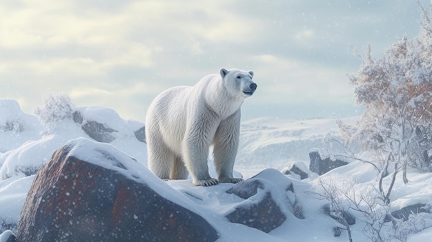Oso polar en el paisaje ártico que muestra la dureza de su entorno generado por IA