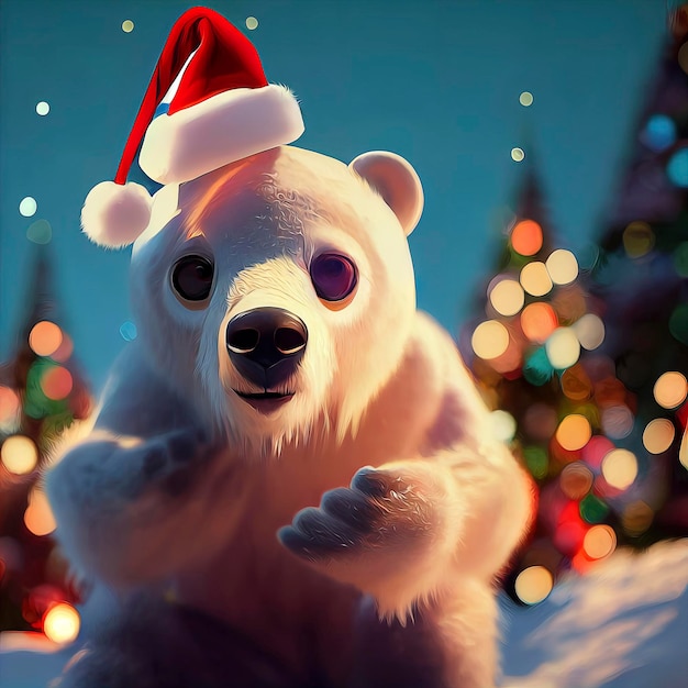 Oso polar en paisaje navideño