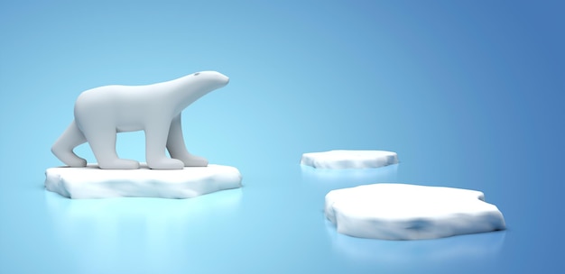 Oso polar en un pequeño iceberg render 3d