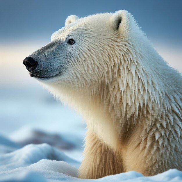 Foto un oso polar está de pie en la nieve con el cielo en el fondo