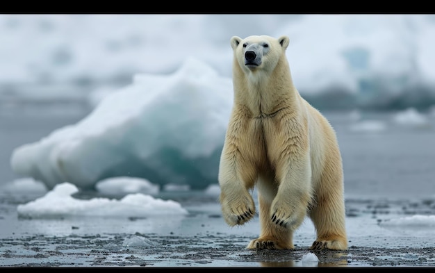 oso polar de pie en las patas traseras escaneando el entorno helado