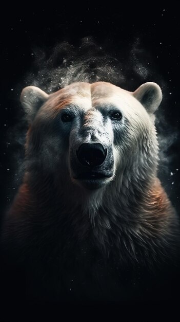 Oso polar realista sobre fondo oscuro IA generativa