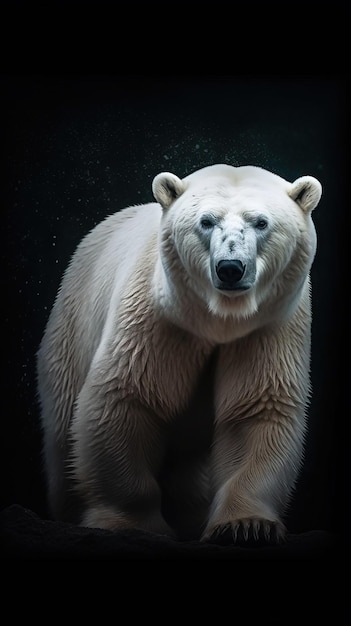 Oso polar realista sobre fondo oscuro IA generativa