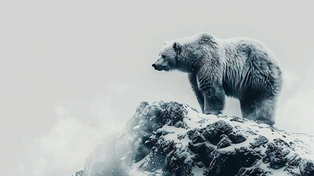 Foto oso polar en una roca en la nieve