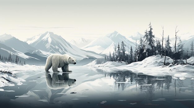 Oso polar sentado en ai generador de nieve