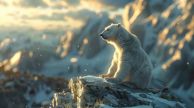 El oso polar sentado en una montaña con el fondo borroso Ai generativo
