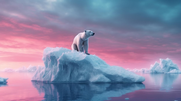 Foto oso polar sobre un iceberg en el océano ártico