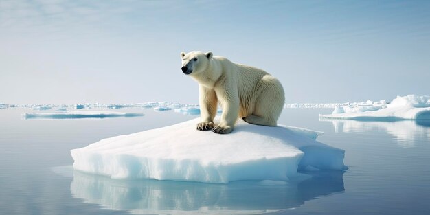 Oso polar sobre un témpano de hielo Derretimiento del iceberg y calentamiento global