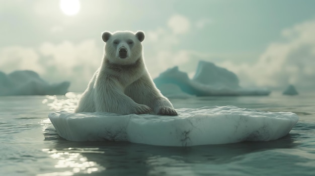 Un oso polar solitario en una capa de hielo que se derrite