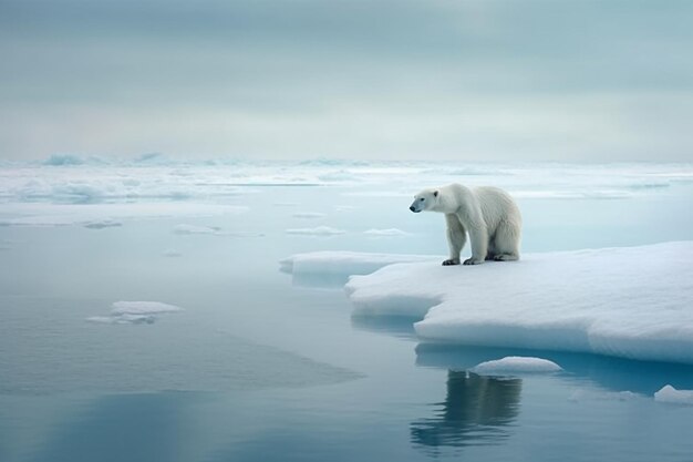 El oso polar solitario en el derretimiento del iceberg El calentamiento global