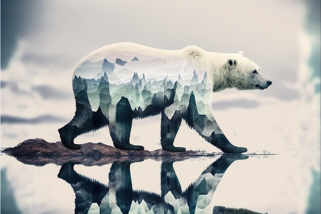 El oso polar sufre el cambio climático en doble exposición
