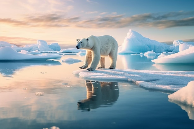 Oso polar en un témpano de hielo en el ártico