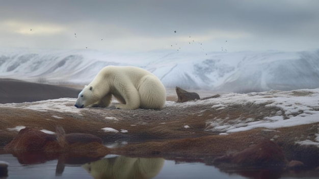 Foto oso polar en una tierra sin hielo imagen generativa de ia weber