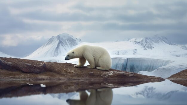 Foto oso polar en una tierra sin hielo imagen generativa de ia weber