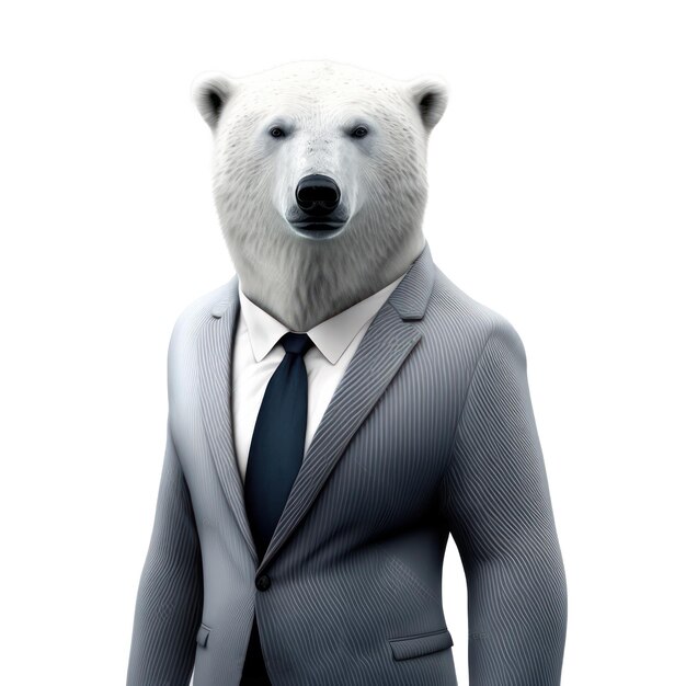 Un oso polar con traje y corbata.