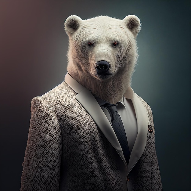 Un oso polar con traje y corbata.