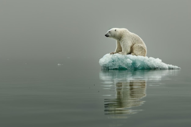 un oso polar triste sentado en una pieza de hielo fotografía profesional