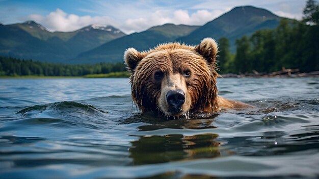 Foto oso que está nadando en el agua ia generativa